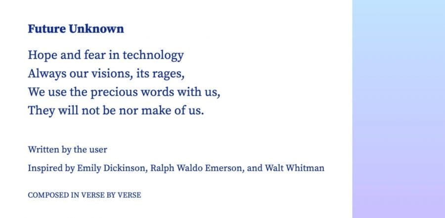 Verse by Verse is a Google AI tool that helps you write poetry - Hypertext